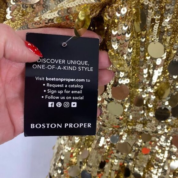 Boston Proper Gold Sequins Formal Mini Shift Dress New Women's 8 - Picture 11 of 14